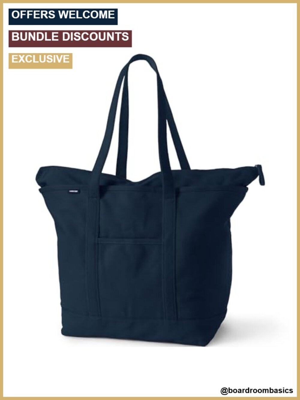 Zip Top Canvas Tote Bag with Long Handles
